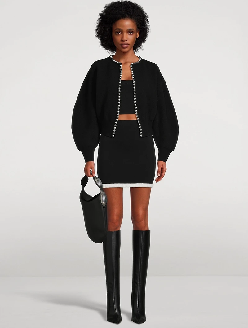 Cropped Cardigan With Ball Chain Necklace
