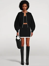 Cropped Cardigan With Ball Chain Necklace