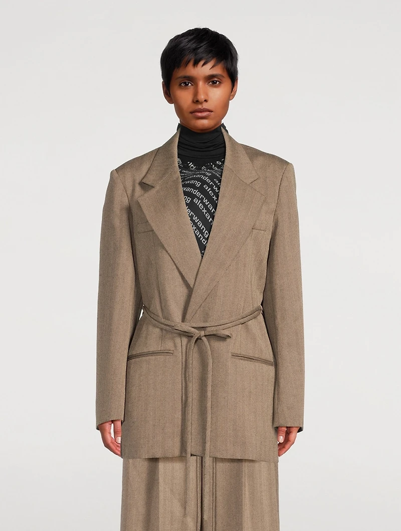 Tie-Waist Wool Blazer