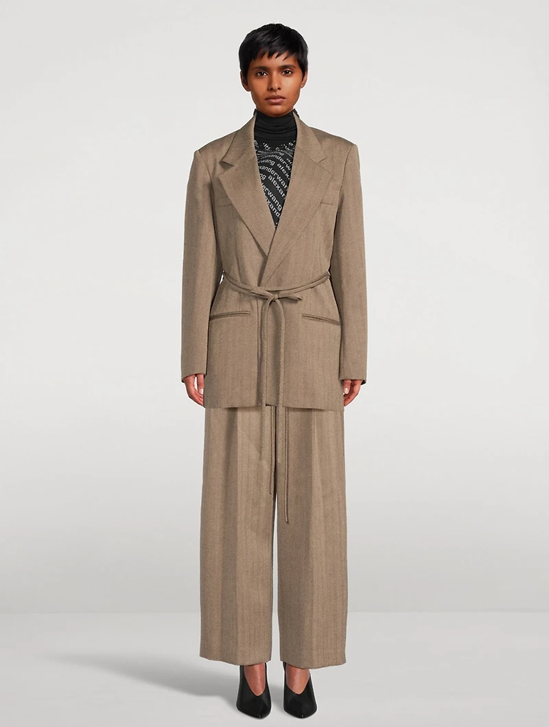 Tie-Waist Wool Blazer