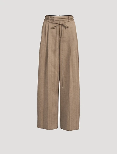 Tie-Waist Wide-Leg Wool Trousers