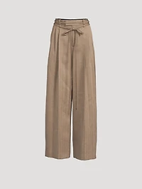 Tie-Waist Wide-Leg Wool Trousers