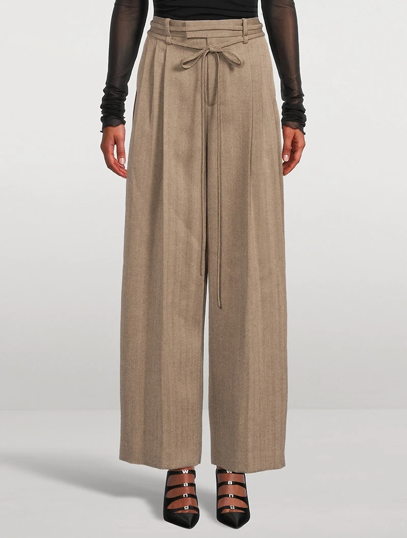 Tie-Waist Wide-Leg Wool Trousers