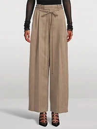 Tie-Waist Wide-Leg Wool Trousers