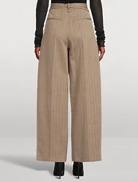 Tie-Waist Wide-Leg Wool Trousers