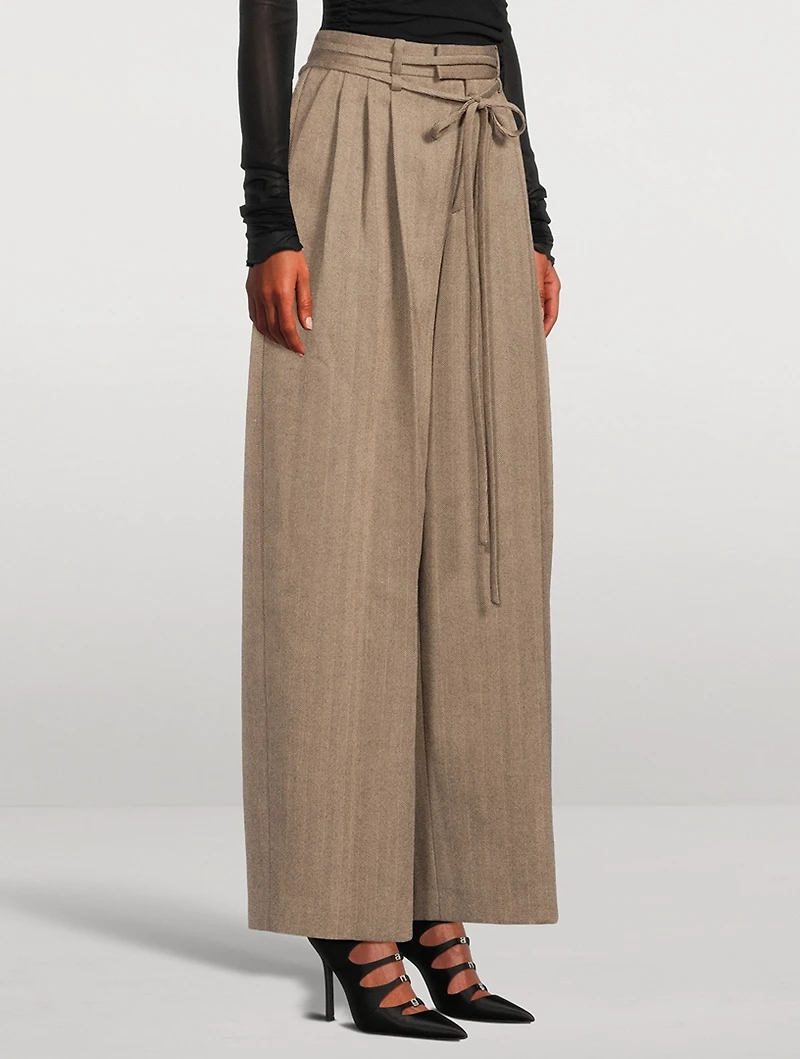Tie-Waist Wide-Leg Wool Trousers