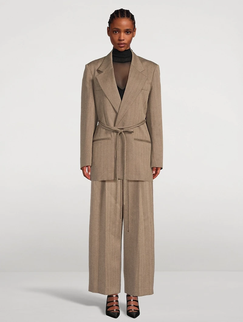 Tie-Waist Wide-Leg Wool Trousers