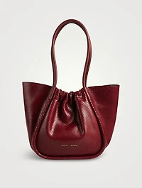 Large Ruched Python-Embossed Leather Tote Bag