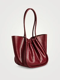 Large Ruched Python-Embossed Leather Tote Bag