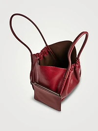 Large Ruched Python-Embossed Leather Tote Bag