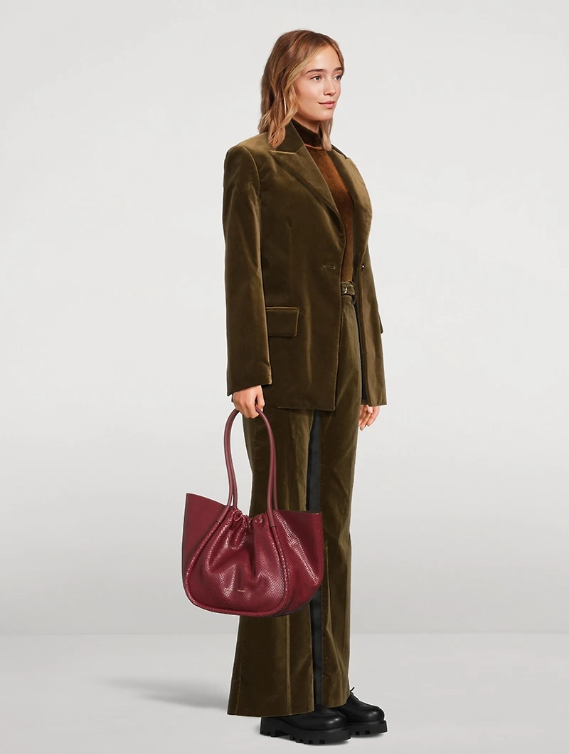 Large Ruched Python-Embossed Leather Tote Bag