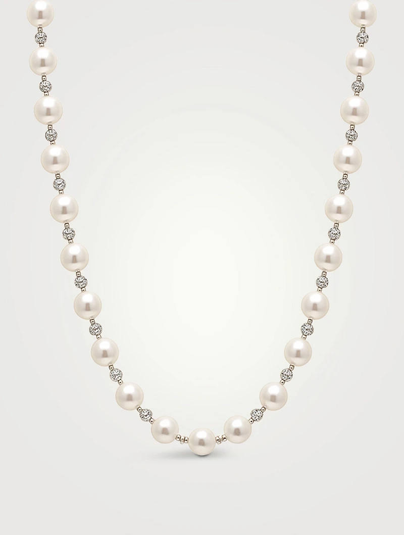 18K White Gold Pearl Necklace With Diamonds