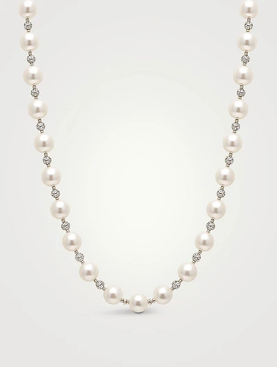 18K White Gold Pearl Necklace With Diamonds