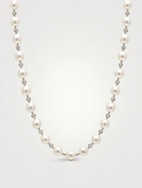 18K White Gold Pearl Necklace With Diamonds