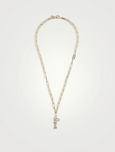 Medium 14K Gold Love Script Necklace With Diamonds