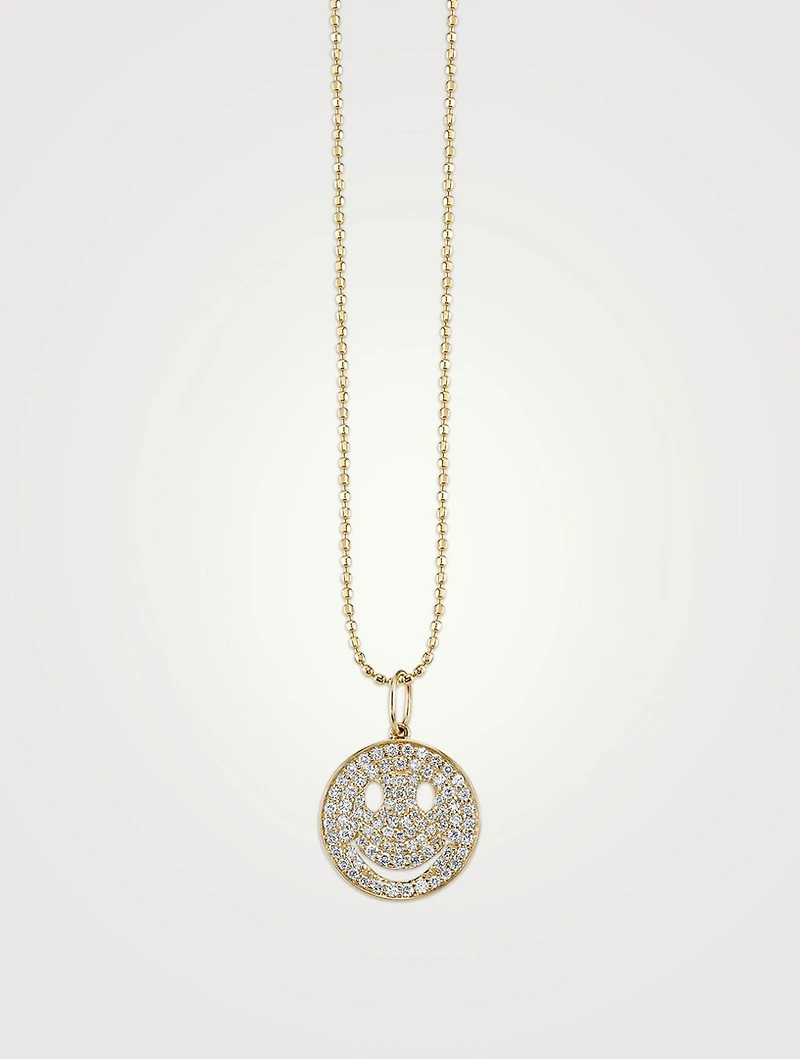 Medium 14K Gold Pavé Diamond Happy Face Necklace