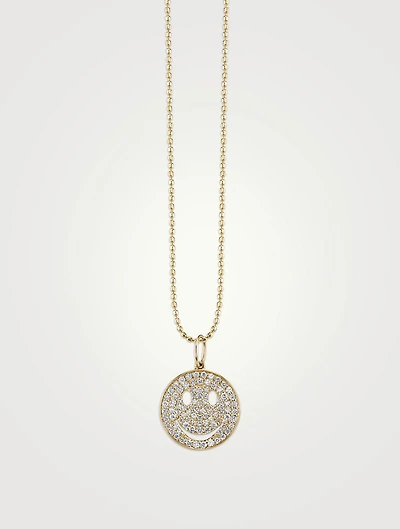 Medium 14K Gold Pavé Diamond Happy Face Necklace