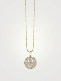 Medium 14K Gold Pavé Diamond Happy Face Necklace