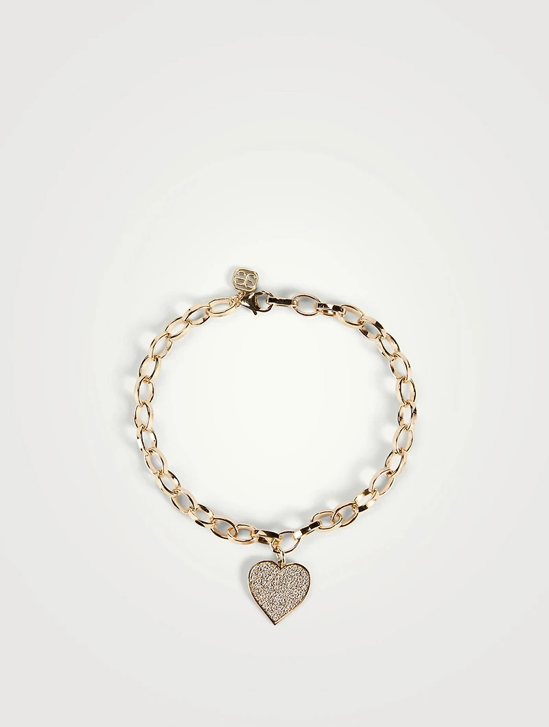 Large 14K Gold Pavé Diamond Heart Bracelet
