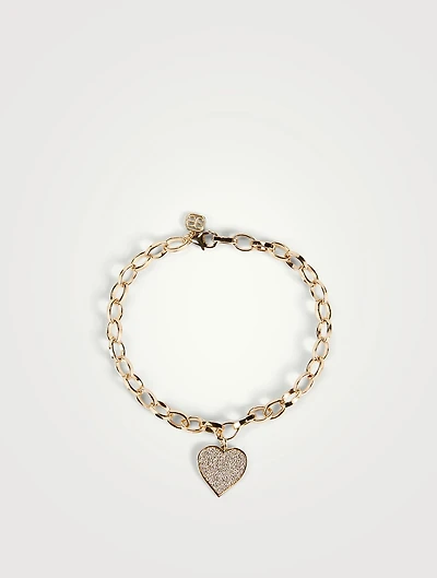 Large 14K Gold Pavé Diamond Heart Bracelet
