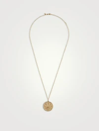 14K Gold Evil Eye Luck Coin Rays Pendant Necklace With Diamonds
