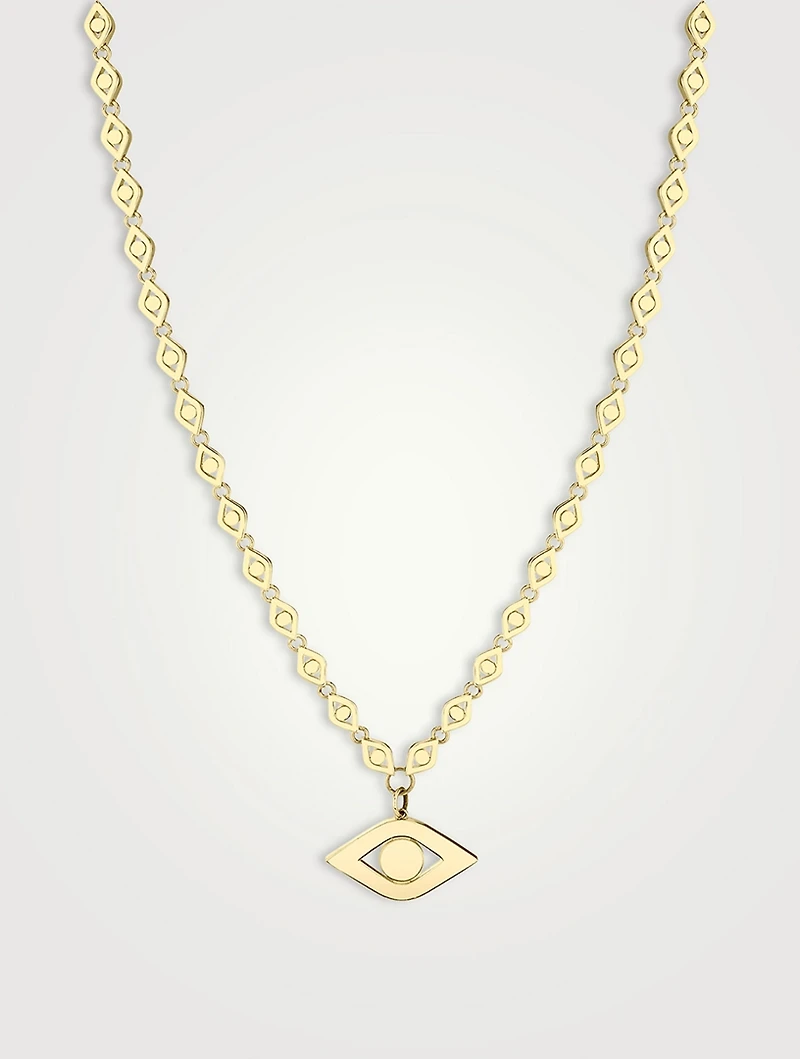 XL 14K Gold Evil Eye Link Necklace With Diamonds