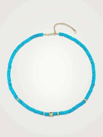 Turquoise Heishi Beaded Necklace With 14K Gold Diamond Rondelles