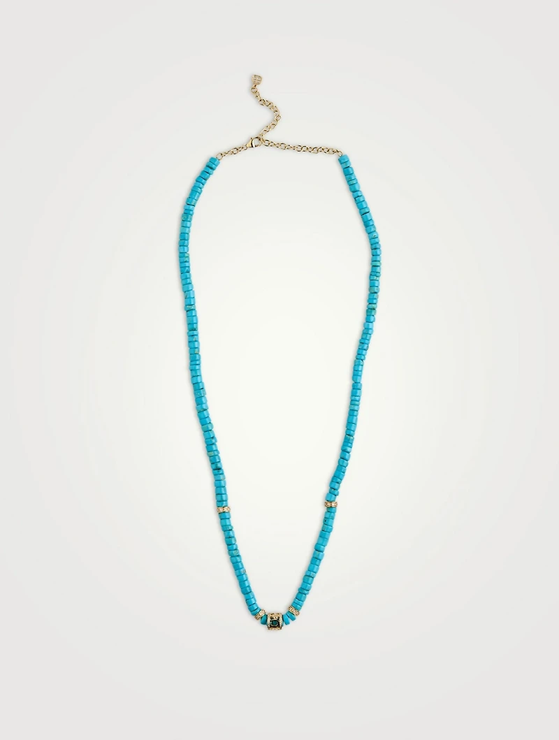 Turquoise Heishi Beaded Necklace With 14K Gold Diamond Rondelles