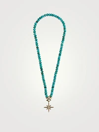 Turquoise Beaded Necklace With 14K Gold Diamond Starburst Charm