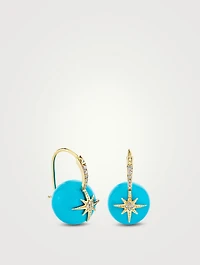 14K Gold Starburst Turquoise Earrings With Diamonds