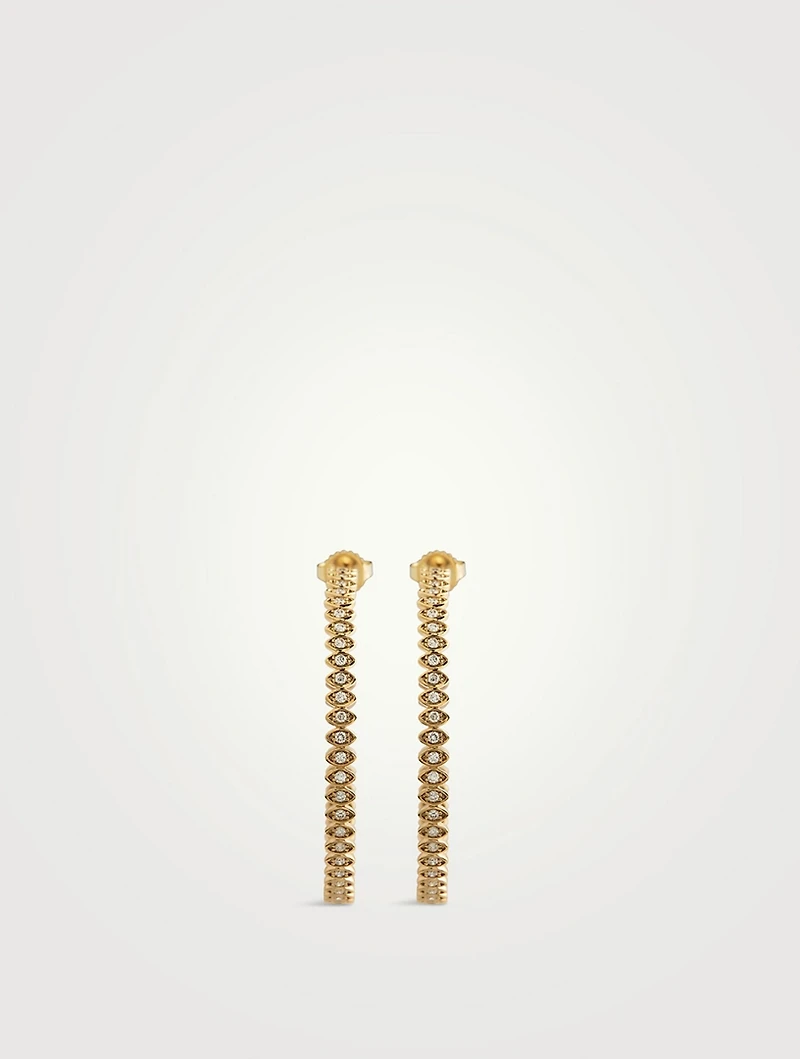 Large 14K Gold Marquise Evil Eye Hoop Earrings With Diamonds