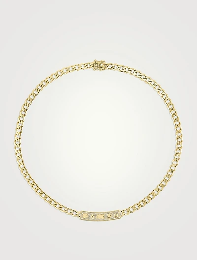 14K Gold Luck Icons Bar Necklace With Diamonds