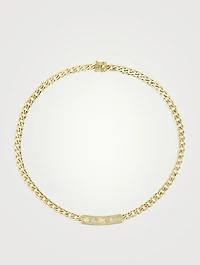 14K Gold Luck Icons Bar Necklace With Diamonds