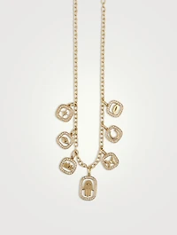 14K Gold 7 Open Icon Charm Necklace Wth Diamonds