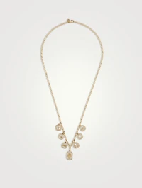 14K Gold 7 Open Icon Charm Necklace Wth Diamonds