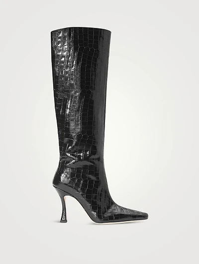 Cami Croc-Embossed Leather Knee-High Boots