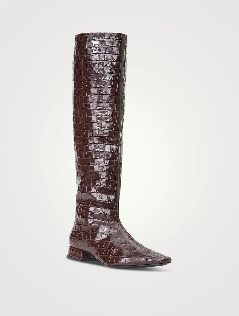 Olga Croc-Embossed Leather Riding Boots