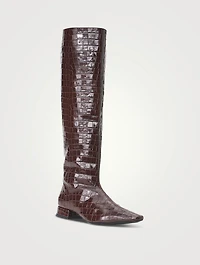 Olga Croc-Embossed Leather Riding Boots