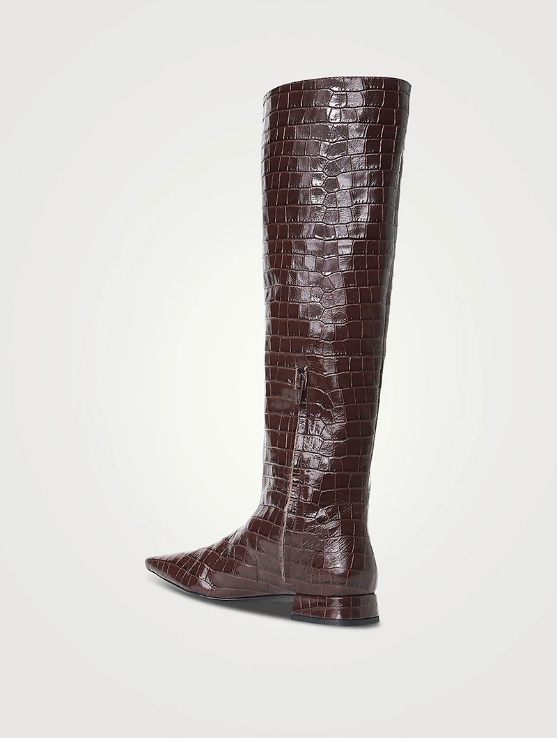 Olga Croc-Embossed Leather Riding Boots