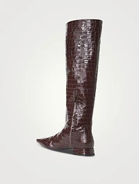 Olga Croc-Embossed Leather Riding Boots