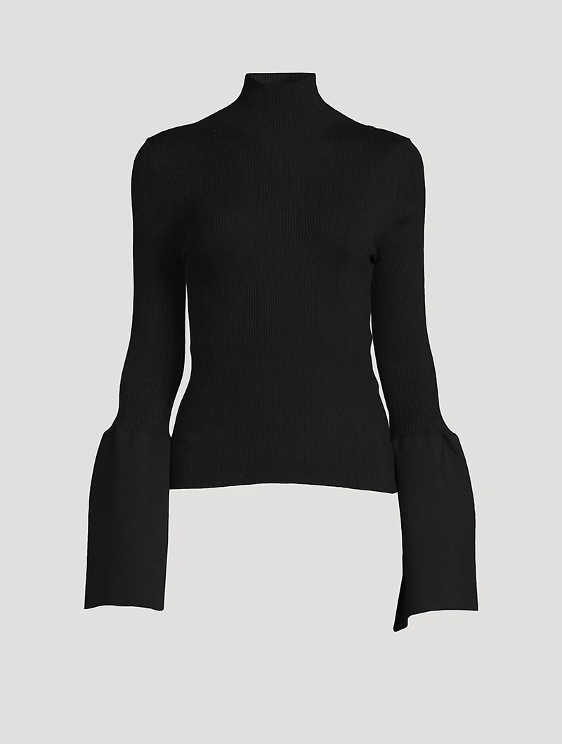 Bell-Sleeve Knit Mockneck Top