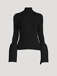 Bell-Sleeve Knit Mockneck Top