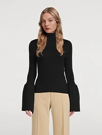 Bell-Sleeve Knit Mockneck Top