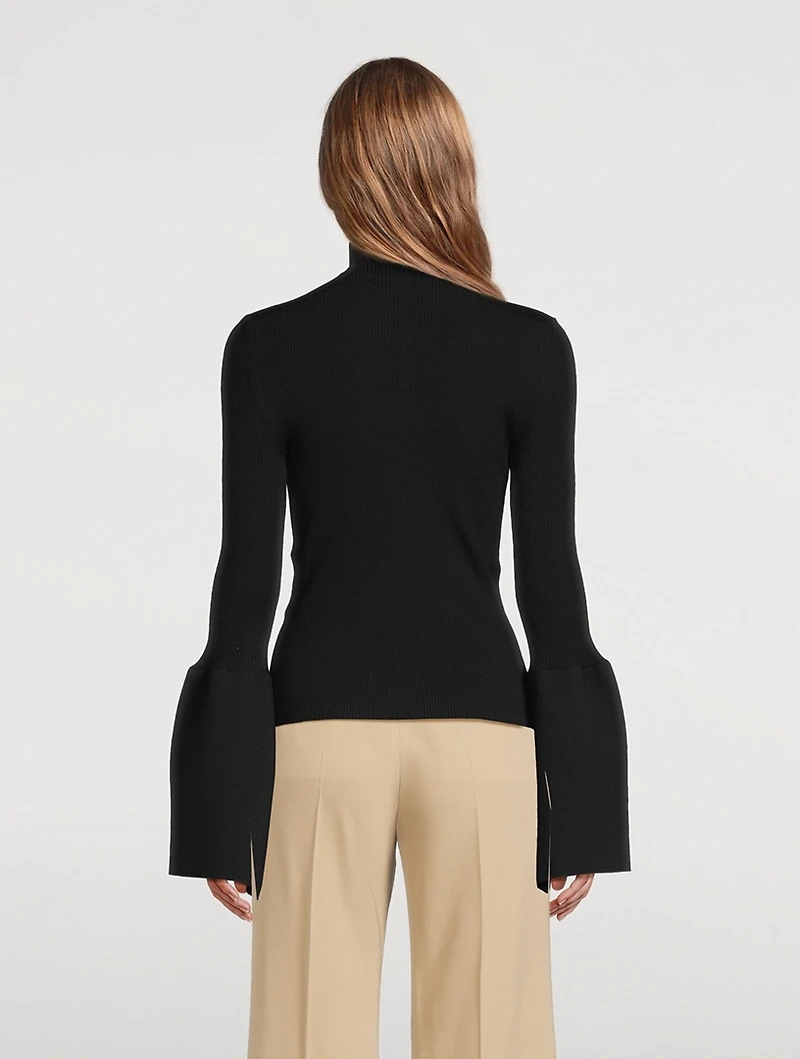 Bell-Sleeve Knit Mockneck Top
