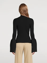 Bell-Sleeve Knit Mockneck Top