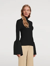 Bell-Sleeve Knit Mockneck Top