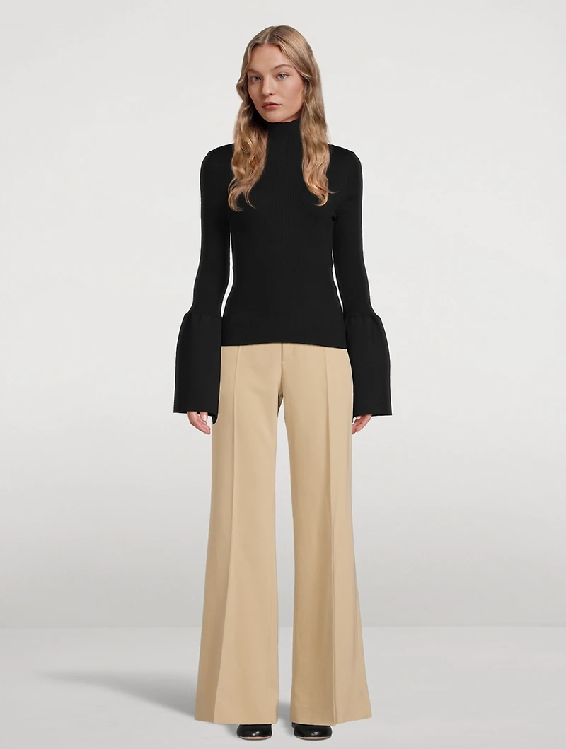 Bell-Sleeve Knit Mockneck Top