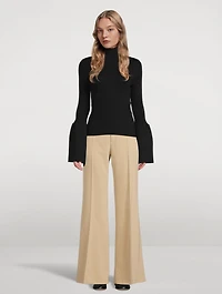 Bell-Sleeve Knit Mockneck Top