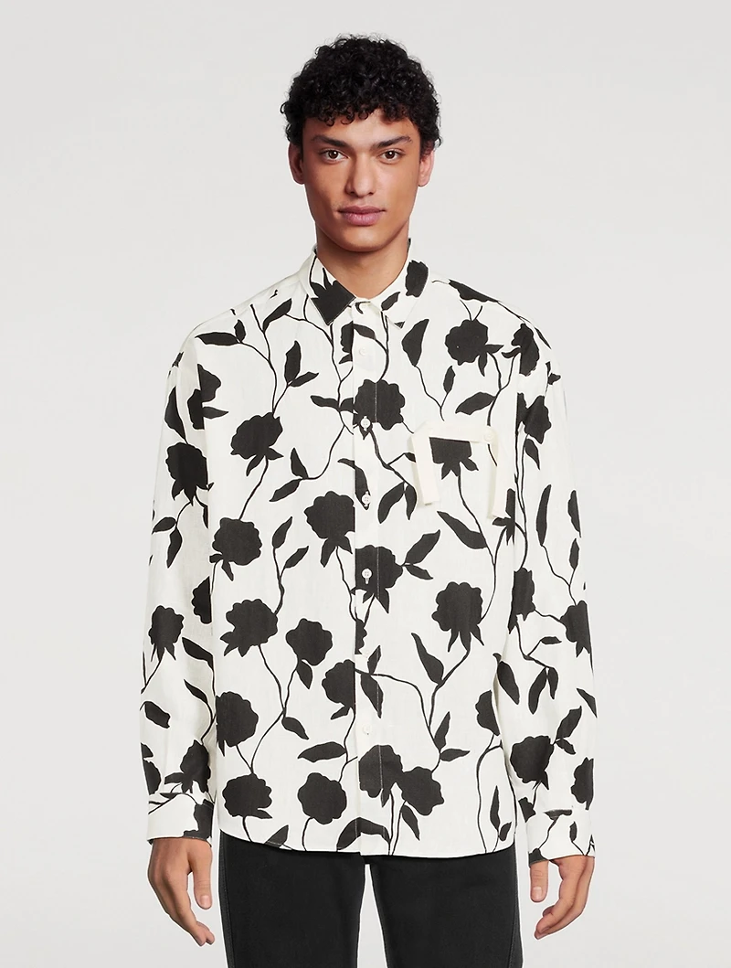 La Chemise Simon Linen Shirt Rose Print