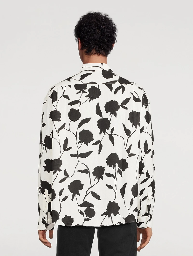 La Chemise Simon Linen Shirt Rose Print